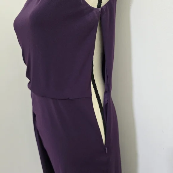 CALVIN KLEIN size 6 Stretch Zip Ruched One Shoulder Embellished Dress Purple - Picture 8 of 16